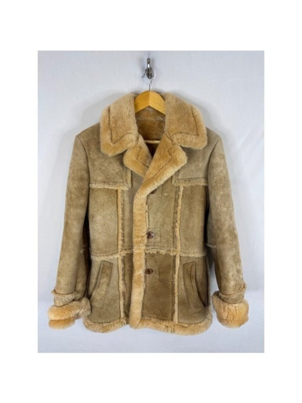Cosa Nova Mens Genuine Shearling Sheepskin Coat Tan Suede Fur Jacket Size 36